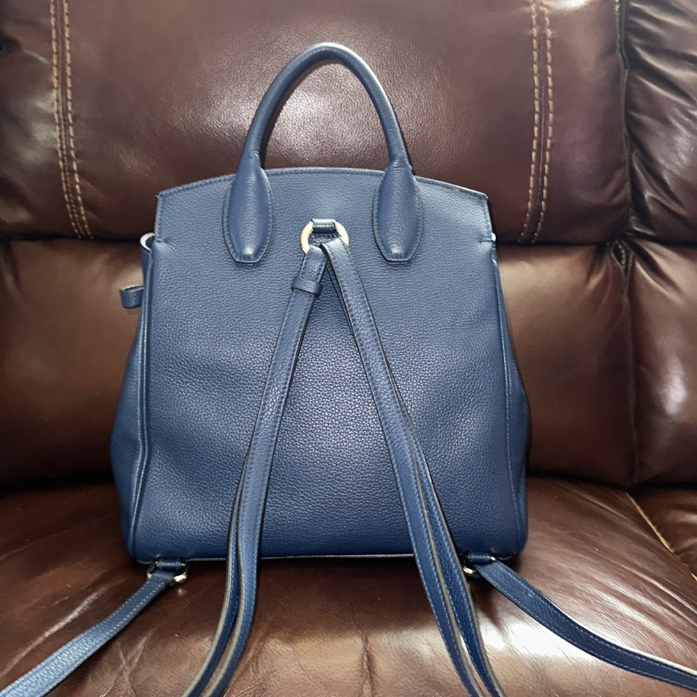 🔥🔥🔥Authentic Salvatore Ferragamo The Studio Blue Leather Studded Backpack - Picture 5 of 16